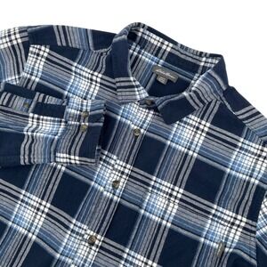 Eddie Bauer Mens XXL Blue Plaid‎ Flannel Long Sleeve Button Up Shirt